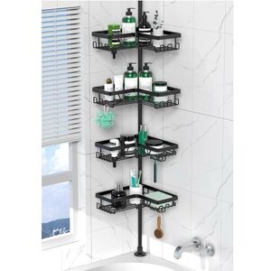 Corner Shower Caddy Tension Pole - 4 Tier Stainless Steel Rustproof